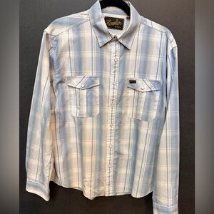Howler Brothers - Metallic Silver Streak Lt Blue Plaid Button Down - MEDIUM